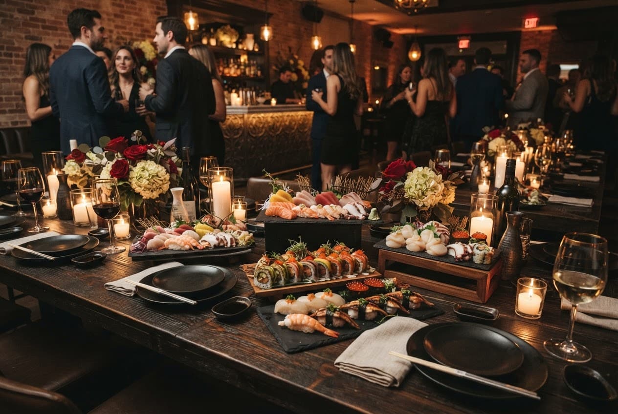 Luxurious sushi catering spread for a private event